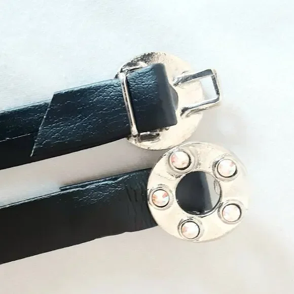 💎Rhinestone Studded Washer Ring Buckle Skinny Belt Adjustable Medium To Small - Picture 8 of 12